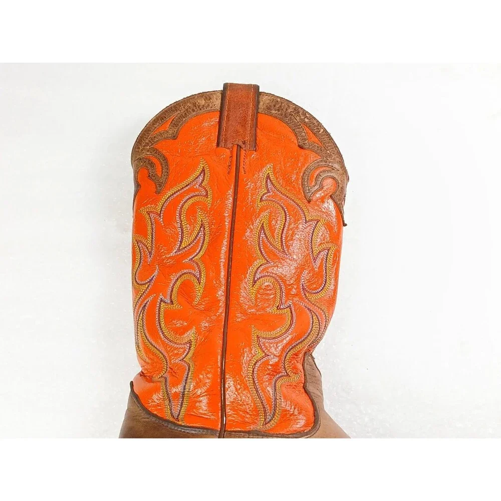 Nocona Men’s Cowboy Boots 8.5 D Brown Leather Orange Shaft USA Western